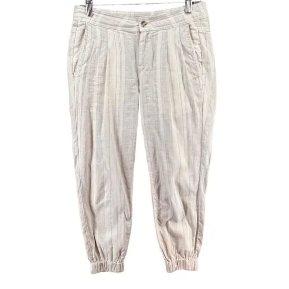 Prana Kickin It Jogger‎ Pants Womens 4 Beige Striped Hemp Organic Cotton Coastal - Picture 2 of 14